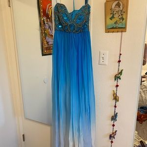 Gorgeous Strapless Beaded Prom Dress Blue